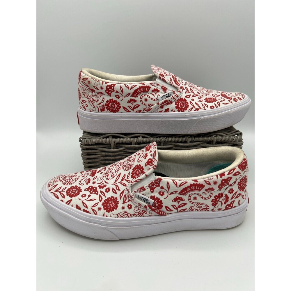 Vans Customs ComfyCush Slip-On Year of the Tiger Red White Women’s 5.5 / Men’s 4